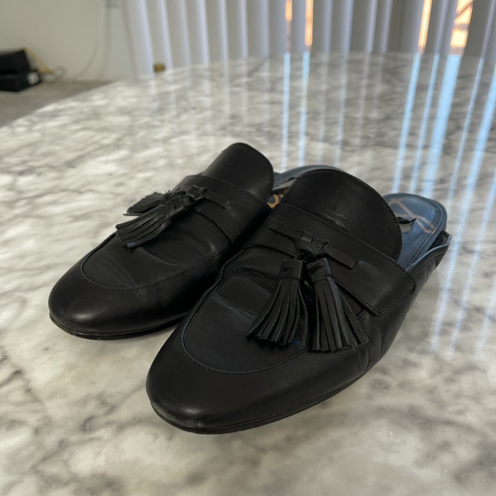 Sam Edelman Black leather loafers open back